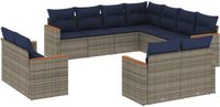 vidaXL 11-delige tuinbankset met kussens, grijs, polyrotan