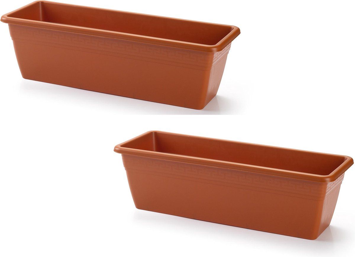Forte Plastics 3x stuks plantenbak terra cotta rechthoekig 50 x 17 x 15 cm - Bloembakken/plantenbakken voor binnen/buiten