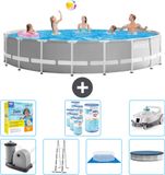 Intex Rond Prism Frame Zwembad - 548 x 122 cm - Grijs - Inclusief Pomp - Ladder - Grondzeil - Afdekzeil Onderhoudspakket - Filters - Stofzuiger