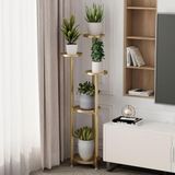 GarveeLife Elegant metalen plantenrek met meerdere verdiepingen, vintage hoekbloemenstandaard met antislip voetjes, voor grote kamerplanten in de woonkamer, balkon, kantoor, goud, 120 cm hoog
