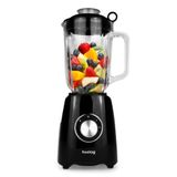 mPTech Huslog Blender 1200W, 1,5L Glazen Kan, 6 RVS Messen, 2 Snelheden + Pulsfunctie, Ice-Crush-Functie, Navulopening in Deksel, Oververhittingsbeveiliging, Krachtig voor Smoothies, Groenten & IJs, Zwart
