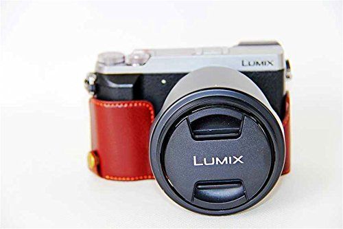 Zakao GX85 Camera Case, Echt Lederen Half Bodem Opening Versie Holster Camera Case Met Hand Band Beschermende Cover Bag Case voor Panasonic LUMIX DMC- GX85 GX85, Koffie