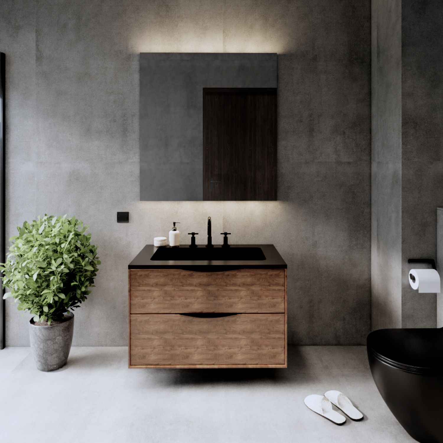 Gliss Design Onderkast Eleganz Hera Zwart 80 cm 2 Lades Oak Cognac - 8720701004764