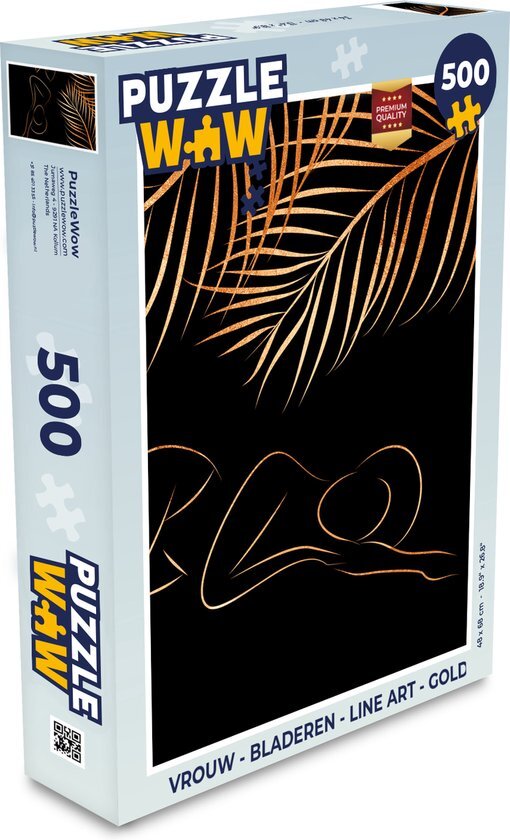 MuchoWow Puzzel Vrouw - Bladeren - Line art - Gold - Legpuzzel - Puzzel 500 stukjes