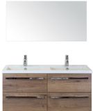 BES LED Seville Badmeubelset 120 cm - 4 Laden Tabacco - Wastafel Djazz Dubbel met Spiegel