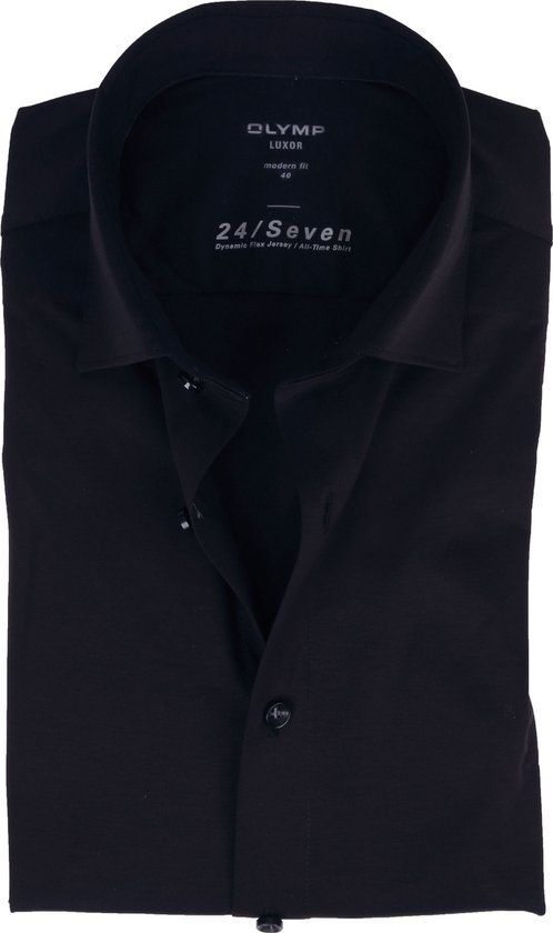 OLYMP Luxor 24/Seven modern fit overhemd - marine blauw tricot - Strijkvriendelijk - Boordmaat: 42
