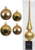 Decoris Kaemingk B.V. Compleet glazen kerstballen pakket goud glans/mat 39 stuks - 18x 4 cm en 20x 6 cm - Inclusief piek mat