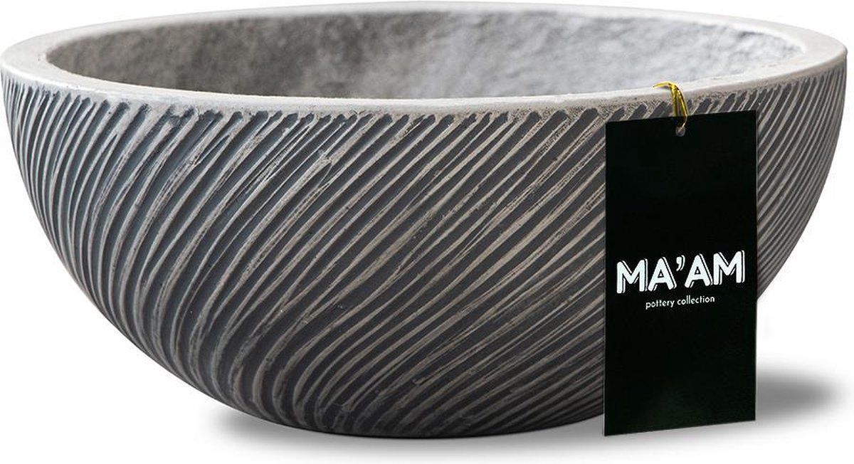 MA'AM Riley plantenschaal D37 grijs gestreept vorstbestendig licht gewicht