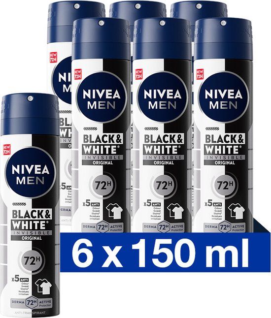 NIVEA MEN Invisible for Black & White Original Anti-Transpirant Spray - 6 x 150ml - Voordeelverpakking