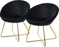 ML design Eetkamerstoel set van 2 met ronde rugleuning zwart fluweel met goudkleurige metalen poten