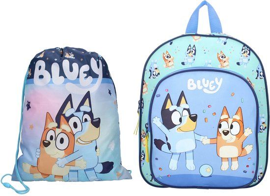 Bluey Tassenset - Rugzak - Gymtas - Blauw - Katoen - Kinderen - Unisex