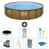 Bestway Rond Power Steel Swim Vista Zwembad - Houtprint - 549 x 122 - Inclusief Pomp - Ladder - Afdekzeil - Filter - Grondzeil - 8-delig