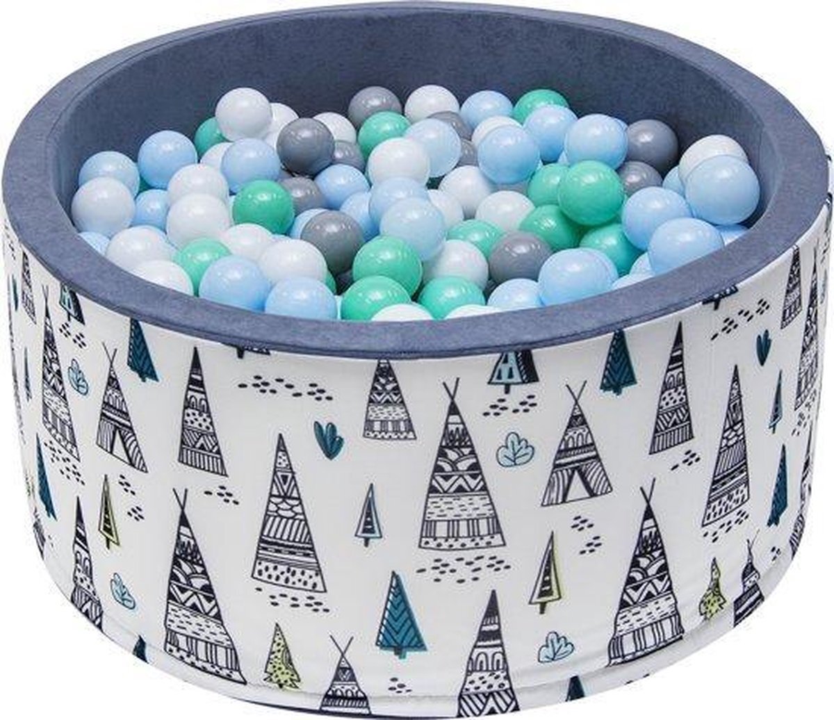 Viking Choice Ballenbak - stevige ballenbad -90 x 40 cm - 400 ballen Ø 7 cm - blauw, wit, grijs en groen