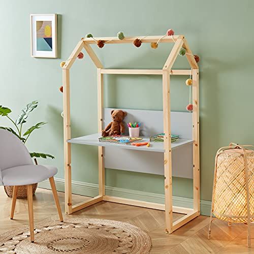 BAÏTA TINY02 Kinderbureau - Schaalbaar - Grenenhout - Grijs - L100 cm