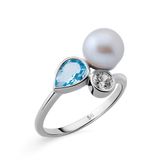 Orphelia Damesringen 925 sterling zilver met ronde parel ZR-7498, Gr. 56 (17.8), Zilver, Parel