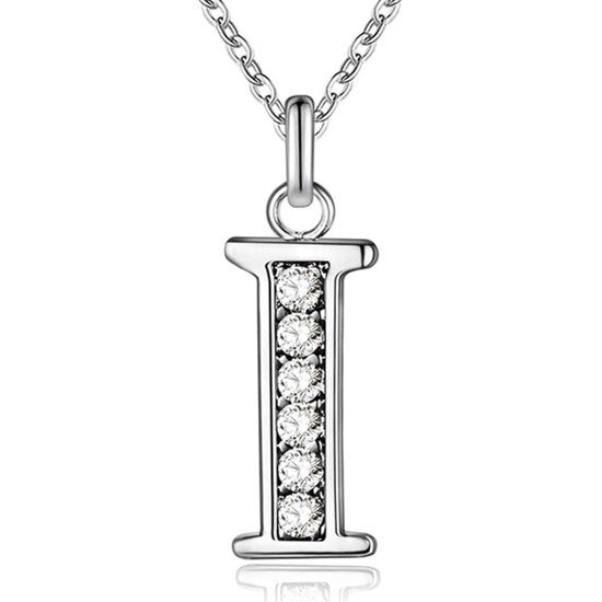 LGT JWLS Lookinggoodtoday Zilverkleurige Letter I Dames Ketting met Zirkonia