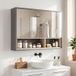 Meuble de salle de bain mural avec miroir, armoire de toilette 3 portes et 8 casiers, gris