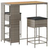 vidaXL 3-delige Tuinbarset met Kussens, Poly Rattan, Grijs