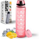 K-MART 1000 ml waterfles met tijdmarkering en capaciteit van 32 oz - motiverende en milieuvriendelijke BPA-vrije fles voor hardlopen, sportschool, yoga, buiten en kamperen (stijl-2, roze)