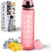 K-MART 1000 ml waterfles met tijdmarkering en capaciteit van 32 oz - motiverende en milieuvriendelijke BPA-vrije fles voor hardlopen, sportschool, yoga, buiten en kamperen (stijl-2, roze)