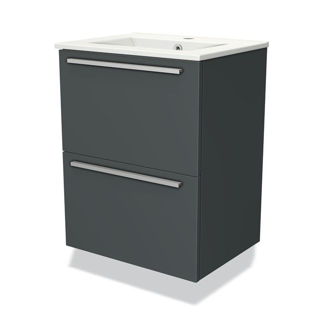 Maxaro Badkamermeubel 50cm Modulo Slim Donkergrijs 2 Lades Vlak Wastafel Keramiek