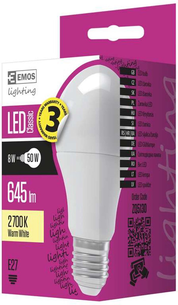 Emos LED lamp E27 8W 645Lm classic mat