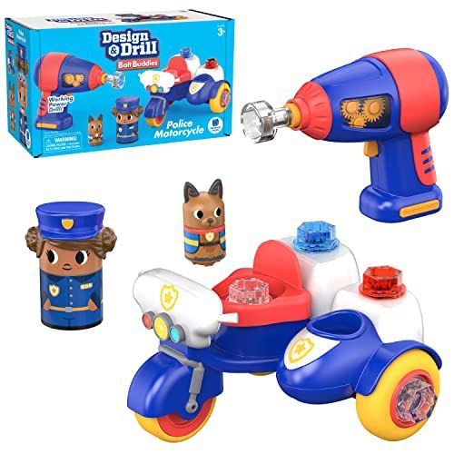 Learning Resources Design & Drill Bolt Buddies Police Motorcycle Construction Toy - 16 Piece Set