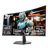 Minifire 27 inch 100 Hz gebogen monitor, USB Type-C-poort, ingebouwde luidspreker, oogverzorging voor bedrijven/kantoor, FHD 1080P pc-scherm, 100 x 100 mm VESA, flikkervrij, laagblauwe modus