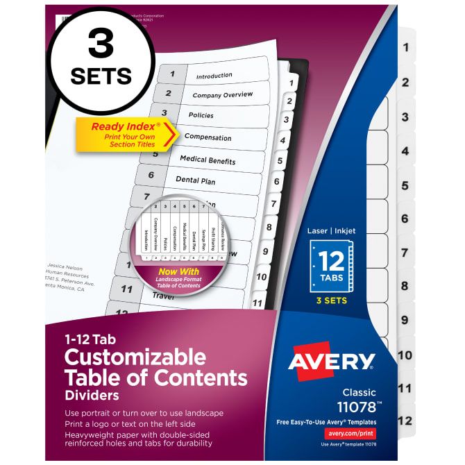 Avery 11078 - Schutkaart - Wit - 3 stuks