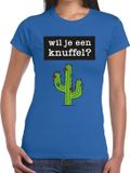 Bellatio Decorations Shoppartners Bv Wil je een Knuffel tekst t-shirt blauw dames - dames shirt Wil je een Knuffel? XS