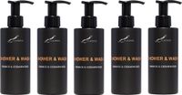 Claudius Cosmetics B.V. Shower & Wash Sweet Orange & Cedarwood 300 ml - met pomp - zwarte fles - set van 5 stuks - Voordeelverpakking