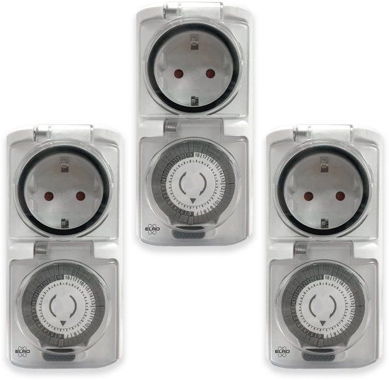 ELRO 3-Pack TO1500 Mechanische Tijdschakelaar voor Buiten | IP44 Waterdicht | 30-minuten Schakeltijden | Tot 3600W