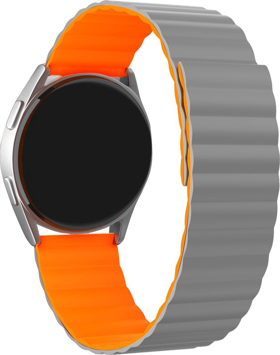 Strap-it smartwatch bandje 22mm - Magnetisch siliconen bandje geschikt voor Samsung Galaxy Watch 46mm / Gear S3 Classic & Frontier / Galaxy Watch 3 45mm / Amazfit GTR 47mm / GTR 2 / GTR 3 - grijs/oranje - 46mm