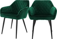 ML-design Eetkamerstoel set van 2 diamant quilting met rugleuning en armleuningen donkergroen keukenstoel met microvezel fluwelen hoes