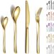 Unyqoos Set de couverts dorée, 24 pièces, acier inoxydable 18/0, titane-or plaqué sous vide, lavable au lave-vaisselle, vaisselle pour 6 personnes