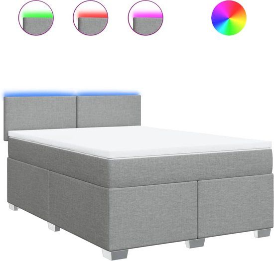 vidaXL Boxspring met matras stof lichtgrijs 140x190 cm