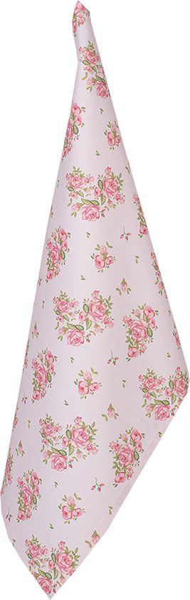 Clayre & Eef Theedoek - 50x70 cm - Roze - Katoen - Rechthoek - Rozen