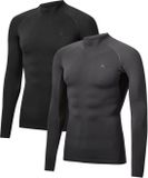 DANISH ENDURANCE Lange Mouw Compressie Top Heren - Onderlaag Shirt - Ademend Mesh - 2-Pack - Zwart Grijs - Maat L