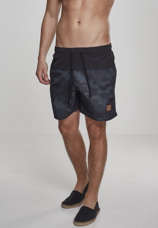 Urban Classics Block Swim Heren Zwembroek - donkercamouflage/zwart - M