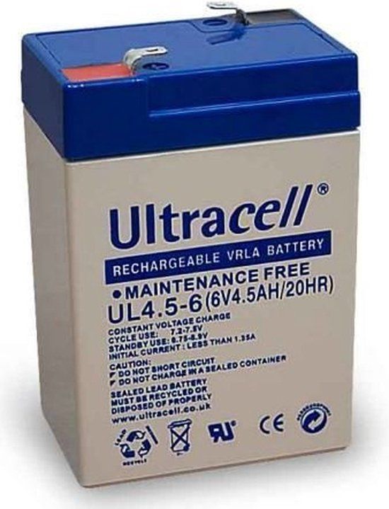 Ultracell UL VRLA Loodaccu 6V 4.5Ah - 4Ah - 3FM4.5 - UL4.5-6 - UPS - 4500 mAh