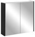 3xE living Armoire de toilette miroir, noir, 84,6 cm, modèle Bello | Murale, 2 portes miroir, 2 étagères, fermeture amortie, sans poignée, 2 panneaux MDF, 84,6 x 14 x 57 cm