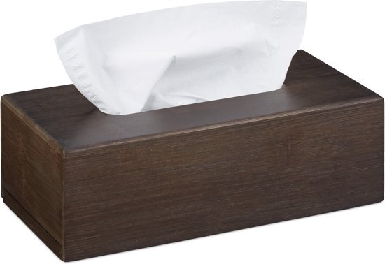 Relaxdays tissuehouder bamboe donkerbruin - tissue box - zakdoekendoos - cosmeticadoekjes