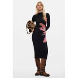 Desigual gebloemde midi jurk - zwart/roze