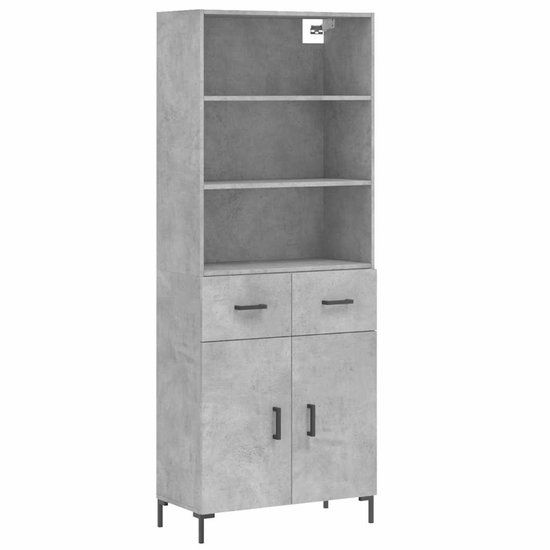 vidaXL Hoge kast bewerkt hout betongrijs 69,5x34x180 cm