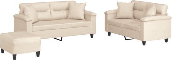 vidaXL 3-delige Loungeset met kussens microvezelstof beige