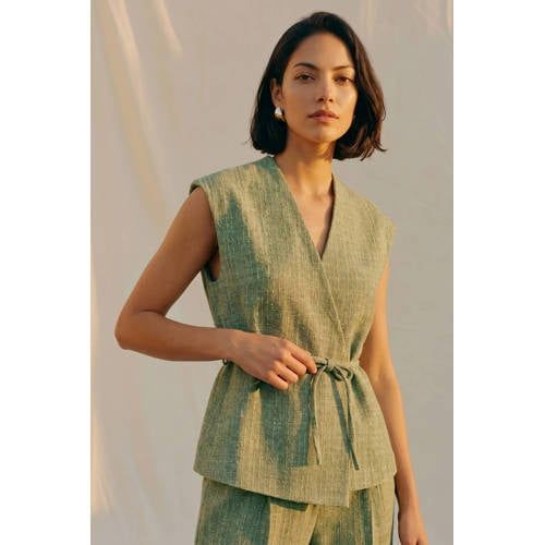 AWARE green tweed gilet with belt