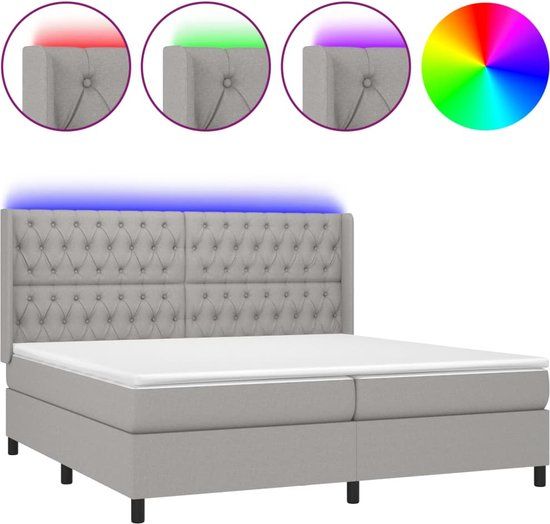 vidaXL Boxspring met matras en LED stof lichtgrijs 200x200 cm