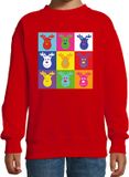 Bellatio Decorations Kersttrui/sweater voor jongens/meisjes - pop art - rood - Kerst rendier 134/146