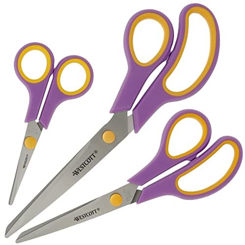 Westcott Easy Grip N-90029 00, 3 stuks, universele schaar met comfortabele handgreep, extra scherp en duurzaam roestvrijstalen lemmet, schaar voor knutselen, huishouden, school en kantoor, 3 stuks