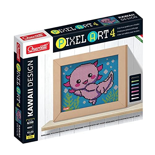 Quercetti -Quercetti-0796 Pixel Art 4 tafel. Kawaii Axolotl, meerkleurig, 0796